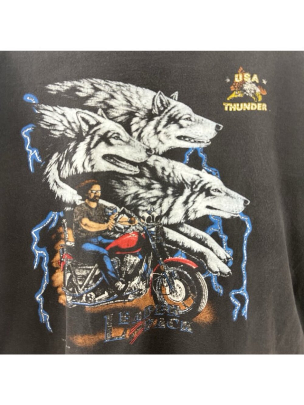 Vintage Harley Davidson Leader of the Pack t shirt USA Thunder Blue Lightning - Picture 3 of 13
